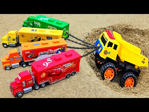 Rescue excavator, Concrete mixer truck, sand truck, crane truck, pull truck, Dinosaur #3