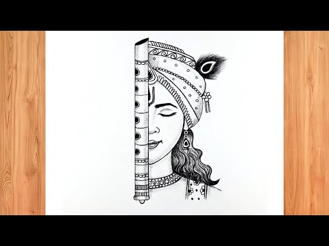 How To Draw Krishna Half Face | Easy Drawing For Beginners | Krishna Drawing Easy