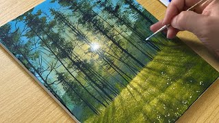 Super Easy Acrylic Painting | Sunlight in the Woods