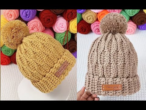 Easy to crochet unique hat beanie pattern tutorial.