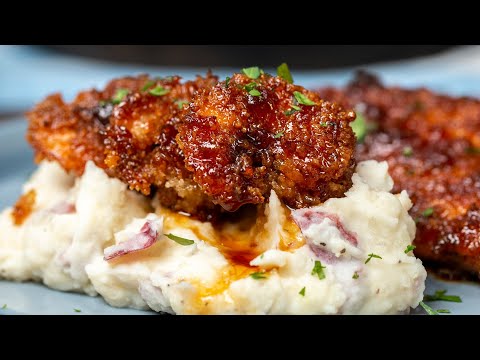 How To Make Whiskey-Glazed Chicken And Shrimp With Garlic Mashed Potatoes