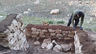 Built a Stone Cabin in the Wild with Bare Hands😍😱!@mountainman-l3u
