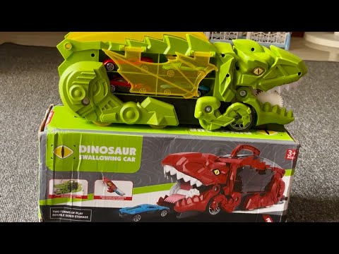 Unboxing mainan mobil dino melahap mobil mobil kecil