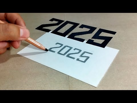 ⭐ Dibujos 3D 👉 Como dibujar 2025 en 3D - Nuevo Año 2025