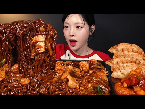 SUB)꾸덕촉촉 매운 쟁반짜장 먹방!🌶깐풍새우 군만두까지 짜장면 중식 꿀조합 리얼사운드 Spicy Jjajangmyeon & Mandu Mukbang ASMR