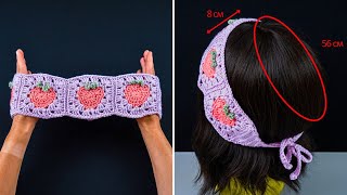 Strawberry Granny Square Crochet headband🧶✌️Miarti