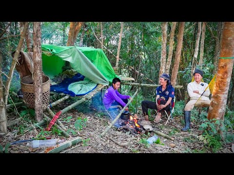 สร้างที่พักนอนป่าบนยอดเขา คืนอันหนาวเหน็บและพายุลมแรงมาก จนจงต้องนอนข้างกองไฟ [วรวิช]