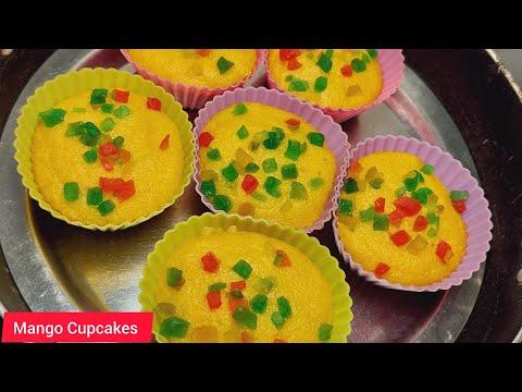 Semolina Cupcakes Recipe | बिना मैदा,दही,कंडेंस्ड मिल्क,बटर,ओवन आज तक का सबसे आसान सूजी मैंगो कपकेक
