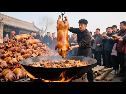 济南章丘400年历史烤猪，3 只大猪同时烤得流油，一只卖6000元顾客排队抢着买#麦总去哪吃