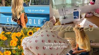 sewing diaries 🧵🍓 my first ruffled pillow, spring in san diego