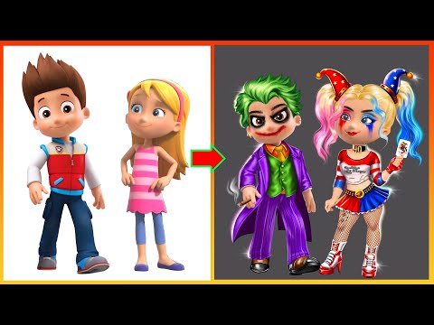 PAW PATROL: Ryder Katie Glow Up Joker, Harley Quinn - Paw Patrol Transformation