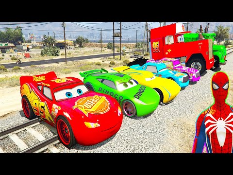 SPIDERMAN McQueen Friends TRAIN Stop Challenge ! SUPERHEROES HULK Disney Cars MACK TRUCK  - GTA V