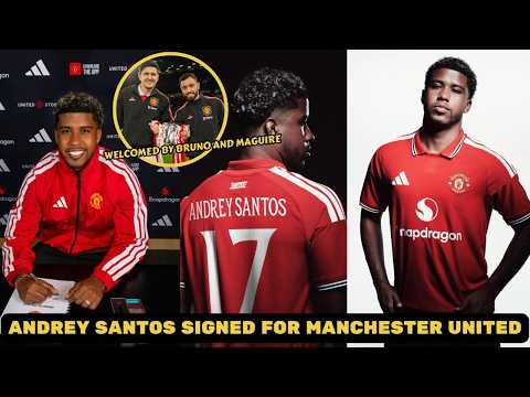 Andrey Santos welcomed by Bruno Fernandes and Harry Maguire in Manchester United
