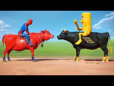 Spiderman Cow With Tung Tung Sahur Bridge Shark Spiders Game Superhero Ride | Funny Animals GTA 5