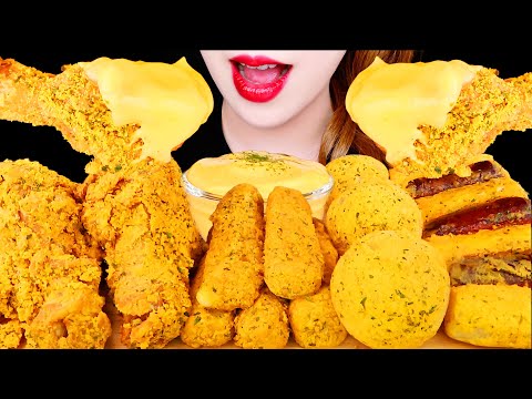 ASMR FRIED CHICKEN, CHEESE BALL, CHEESE STICK, SAUSAGE RICE CAKE EATING SOUNDS MUKBANG 뿌링클 치킨 먹방 咀嚼音