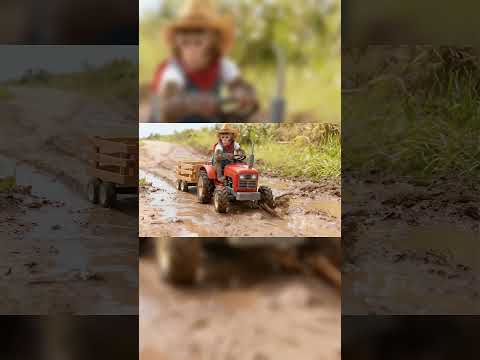 Monkey Drives Tractor Through MUD! 🐷🚜 Piglet's Mud Bath Fun! #shorts