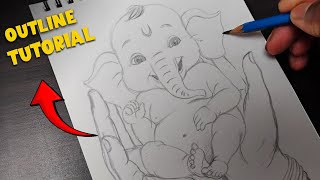 Cute baby Ganesha Drawing | Outline Step by Step