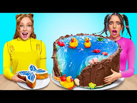 NEW 123 GO! Big vs Small Cake Decorating Challenge! Funny Ingredients Roulette