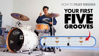 HOW TO PLAY DRUMS: Your First 5 Grooves + Workout (Perfect for Beginners)