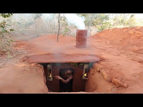 Building secret underground swimming pool's house by digging cliff