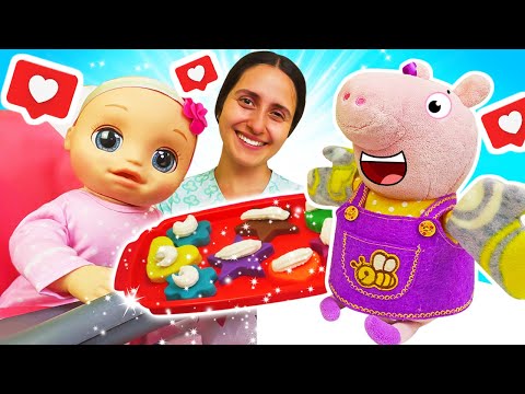 La bambola Baby Alive e Peppa Pig giocattolo preparano i biscottini! Giochi con il pongo per piccoli