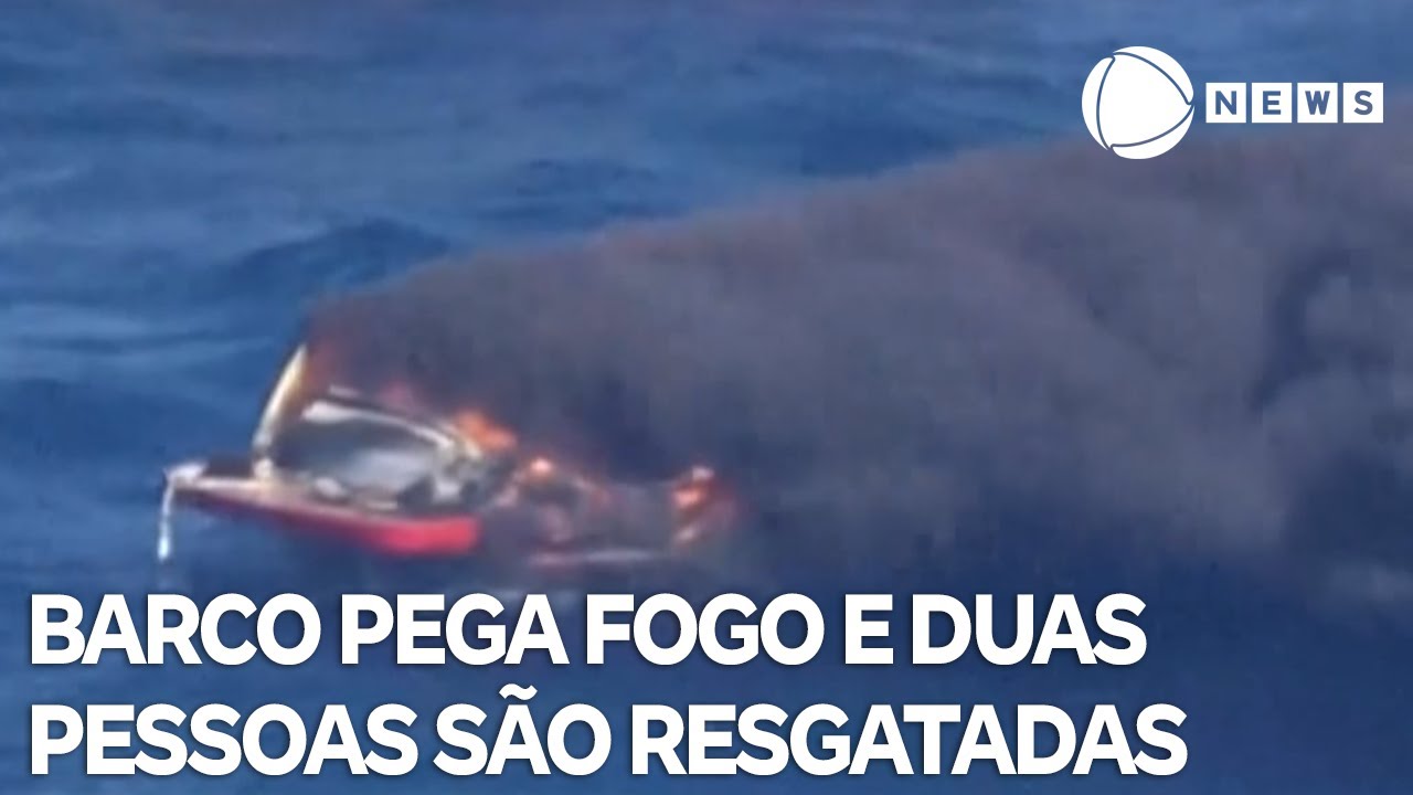 Barco pega fogo e duas pessoas são resgatadas nos EUA TV Online Barco pega fogo e duas pessoas são resgatadas nos EUA