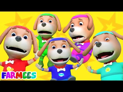 Five Little Dogs Jumping On The Bed, Nursery Rhyme and Animals Cartoon Video for Kids