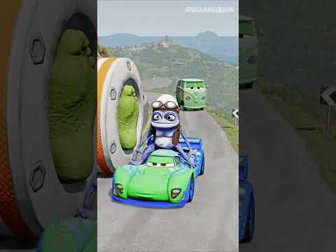 Weird Cars and Motorcycles Going to Push by Giant FOOT Hulk's Bollard From a Cliff in BeamNG.drive