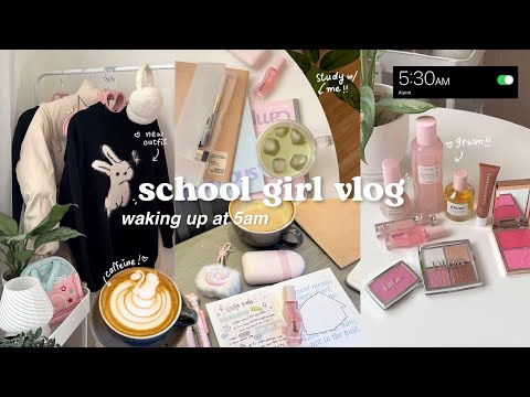 *realistic* school girl vlog🍵📝 high-energy day in my life, waking up at 5am, studying, cafe and more