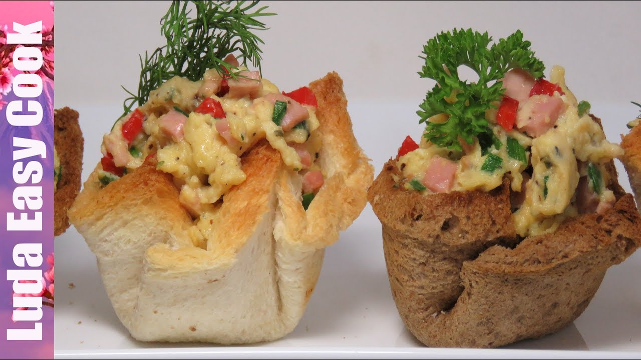 ВКУСНЫЙ ПОЛЕЗНЫЙ ЗАВТРАК ЯИЧНИЦА БОЛТУНЬЯ В ХЛЕБНЫХ КОРЗИНКАХ SCRAMBLED EGGS IN TOAST CUP