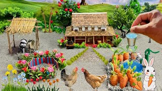 DIY Farm diorama with house for cow,goat, hen|| Mini water hand pump || How to plants a carrot