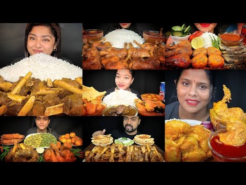 ASMR EATING SPICY MUTTON CURRY, CHICKEN CURRY, EGG CURRY, FISH CURRY WITH RICE II SPICY FOOD MUKBANG