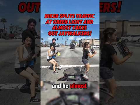 Biker Splits Traffic at Green Light and ALMOST Takes Out Jaywalkers! | @yamahaha4144 #motorcycle