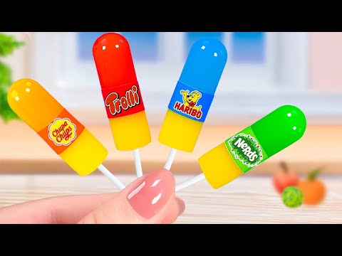 NERDS, TROLLI, HARIBO or CHUPA CHUPS 🍭 Fresh Miniature Colorful Lollipop Recipe | Tiny Cakes