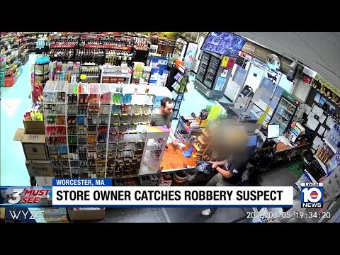 YouTube video thumbnail: Massachusetts Store Owner Catches Robbery Suspect