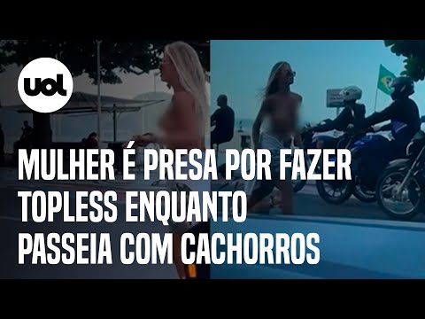 Mulher faz topless enquanto passeia com cachorros e é presa em Balneário Camboriú (SC)