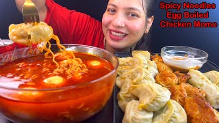 Eating Spicy 🔥 Soupy Noodles, Chicken Momo, Boiled Egg, Fried Momo | Momo Eating Challenge Food Asmr
