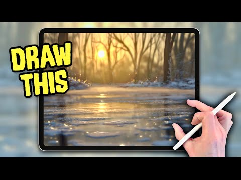 EASY PROCREATE Landscape DRAWING Tutorial in EASY steps - Morning Ice