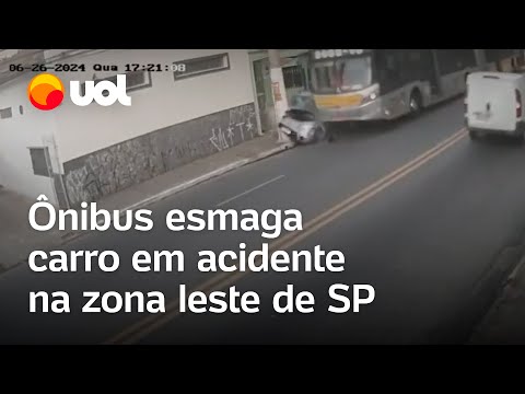 Ônibus esmaga carro após motorista ter 'mal súbito' na zona leste de São Paulo; veja vídeo