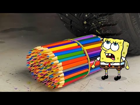 EXPERIMENTO Coche vs Lápices de Colores | Раздавливающие хрустящие и мягкие вещи |Doodles en Español