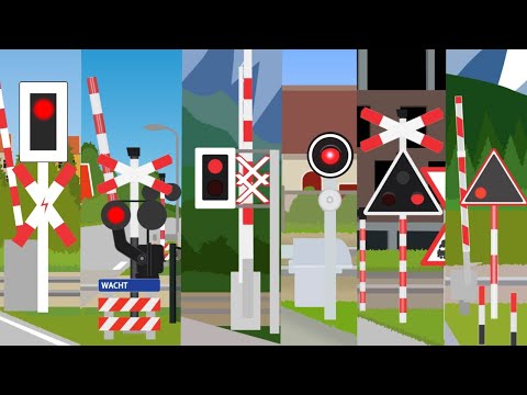Western Europe, Level crossings【踏切アニメ】西ヨーロッパのいろんな場所でカンカン😂😂😂Railroad crossings