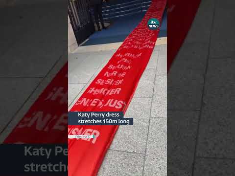 Katy Perry dress stretches 150m long #itvnews