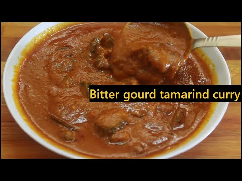 Bitter gourd tamarind curry/bitter gourd recipe/pavakkai kulambu