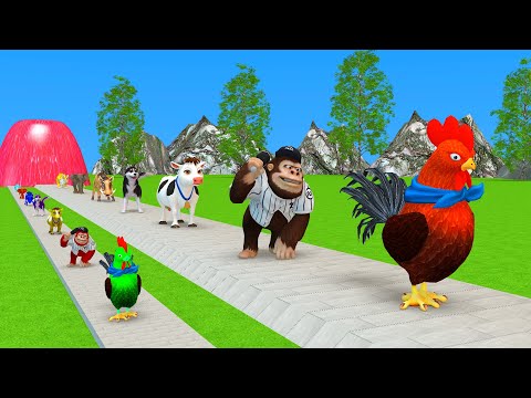 Long Slide Game With Elephant Gorilla Buffalo Hippopotamus Tiger 3d Animal Game Funny 3d Animals