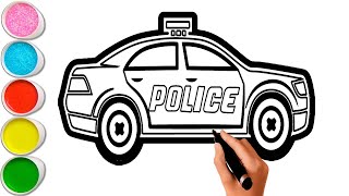 How to Easy Draw Step by Step Police Car /Cara Menggambar dan Mewarnai Mobil Polisi