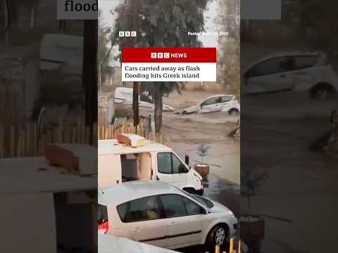 Cars carried away as flash flooding hits Greek island of Paros. #Greece #Flood #BBCNews