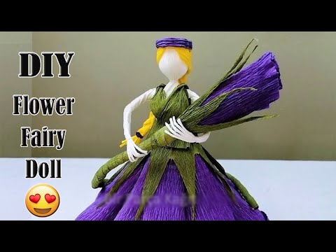 How to make FLOWER FAIRY DOLL From Crepe Paper | DIY Flower Fairy Doll Tutorial Step by Step