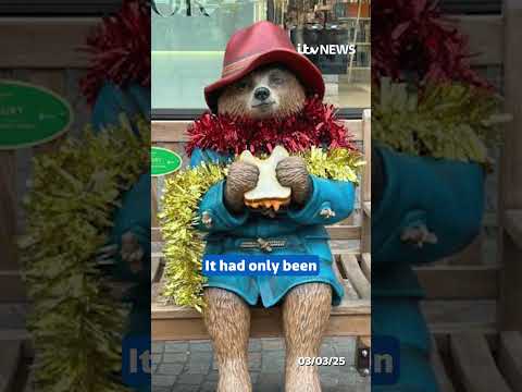 Two men have been arrested after a Paddington Bear statue was cut in half and stolen #itvnews