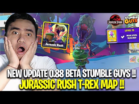 NEW UPDATE 0.88 BETA STUMBLE GUYS! NEW 5 SKINS T-REX & NEW MAP JURASSIC RUSH! EASTER EGG DINOSAURUS!