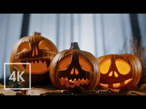 Eerie Halloween Night 4K | Glowing Pumpkins & Cozy Autumn Ambience